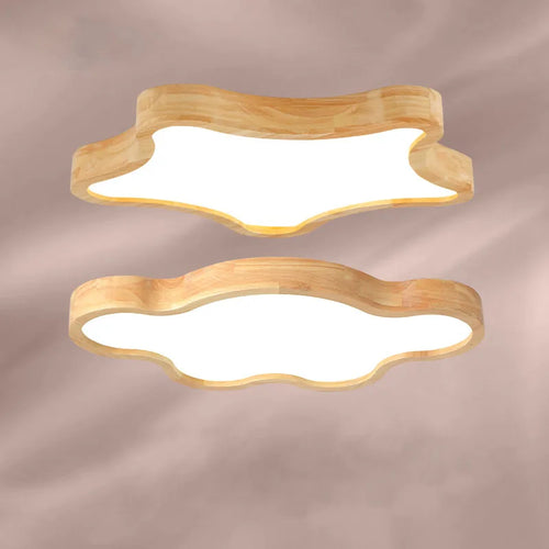 plafonnier led en bois design moderne étoile nuage décoratif - vue 2 sur 12