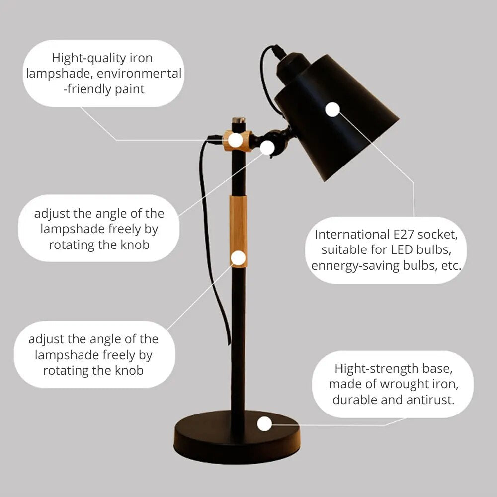 Lampe de bureau en bois métal moderne nordique - vue 5 sur 10
