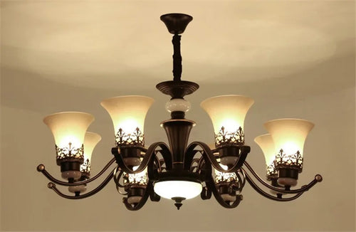 lustre vintage en métal noir avec abat-jour en verre dépoli - vue 12 sur 11