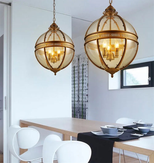 suspension vintage globe en fer forgé avec abat-jour en verre - vue 6 sur 8