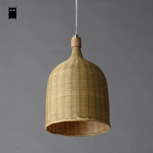 suspension Délicat bambou osier rotin panier seau luminaire rustique asiatique japon lampe suspendue Luminaire Design salle à manger - vue 4 sur 5