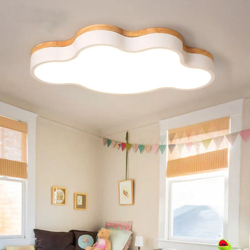 plafonnier led en bois design moderne étoile nuage décoratif - vue 3 sur 12