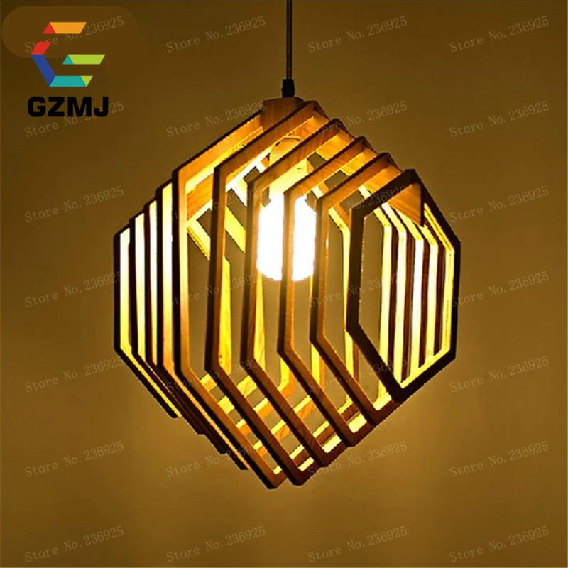 suspension vintage en bois style campagnard américain led - vue 4 sur 6