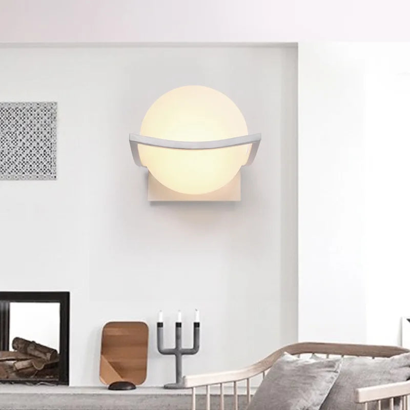Applique Murale Led Chaude Boule de verre Nordique Moderne Simple Wandlamp Salon Chevet Chambre Salle De Bain Lumière - vue 5 sur 7