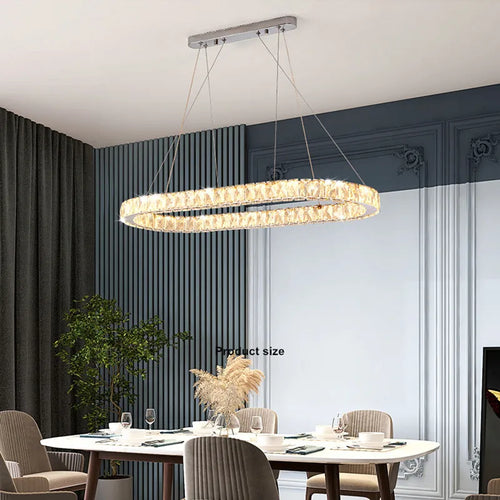 lustre moderne en acier inoxydable avec cristal et éclairage led - vue 4 sur 5