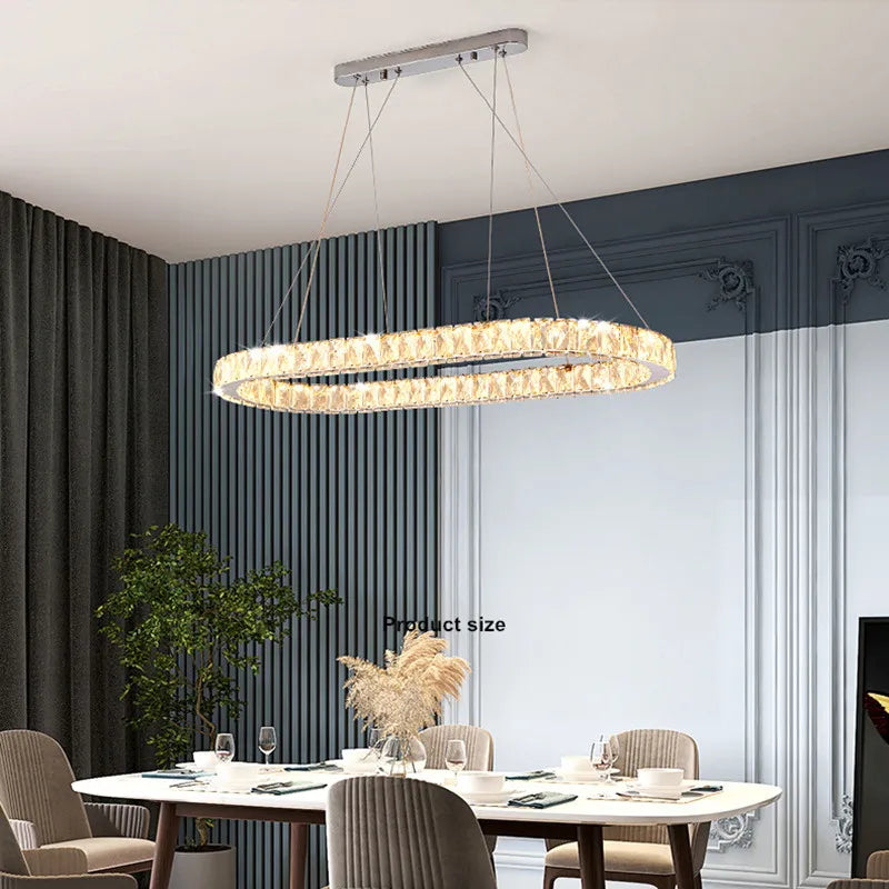 lustre moderne en acier inoxydable avec cristal et éclairage led - vue 3 sur 5