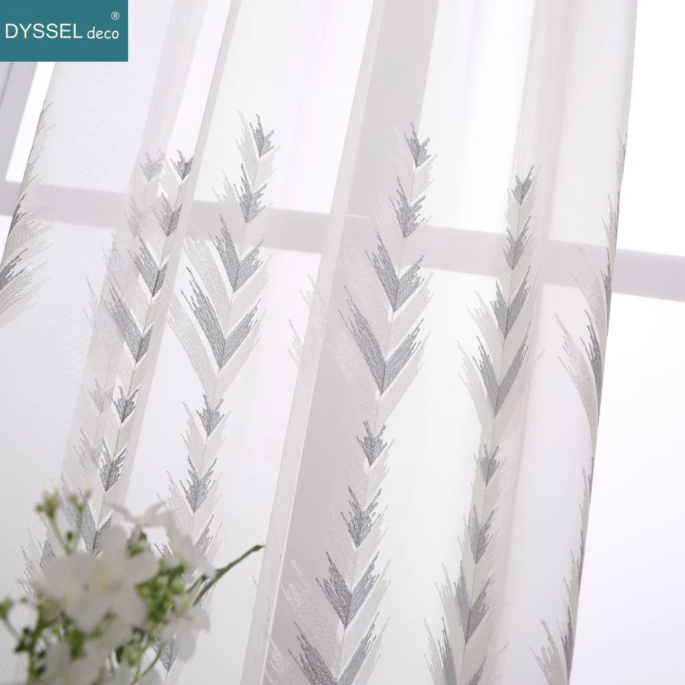 Voilage tulle brodé fleurs festonné style européen - vue 6 sur 8