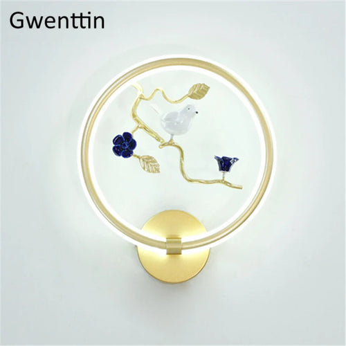 applique murale ronde à led fleur et oiseau décoratif pour intérieur - vue 9 sur 20