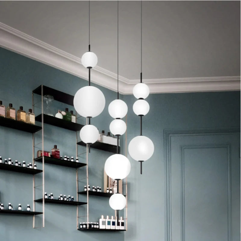 Suspension longue moderne LED Restaurant boule de verre suspension Café Bar Chambre Cuisine Salle à manger Déco luminaire à suspension - vue 3 sur 9