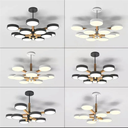lustre moderne en bois avec luminaire led pour décoration maison - vue 2 sur 5