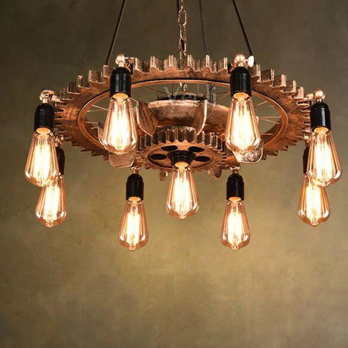 lustre industriel rétro créatif 9 têtes en bois pour loft restaurant café - vue 9 sur 9