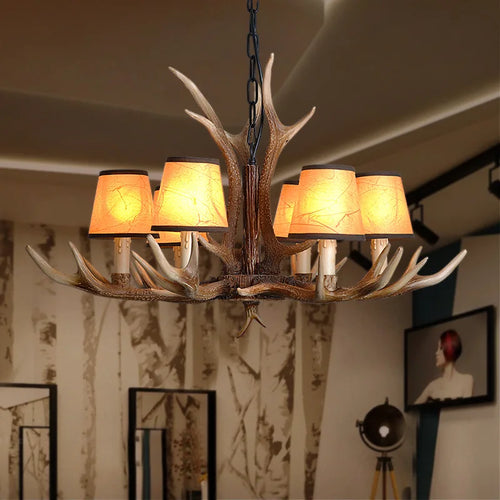 lustre rétro en résine et bois pour restaurant café bar - vue 4 sur 7