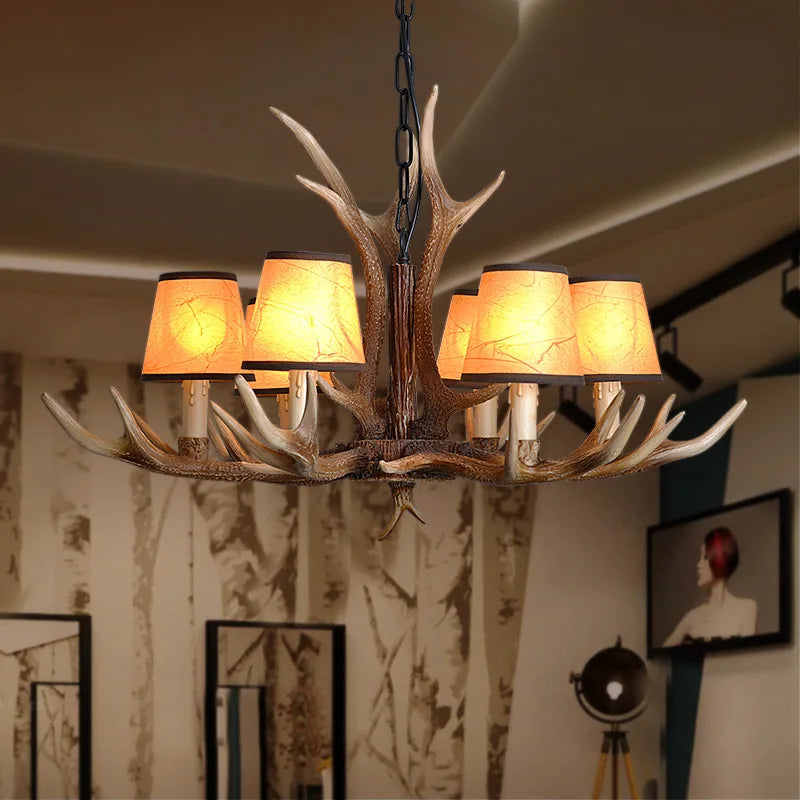lustre rétro en résine et bois pour restaurant café bar - vue 3 sur 7