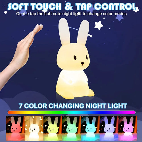 veilleuse lapin mignon en silicone usb pour enfants kawaii - vue 3 sur 7