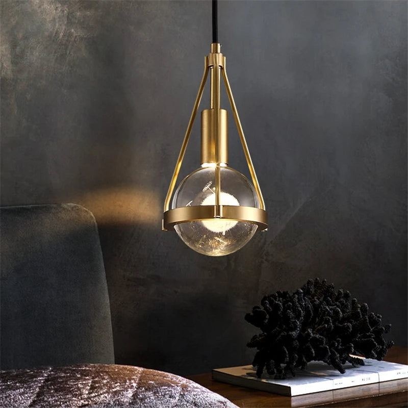 lampe suspendue moderne en cristal de cuivre idéale pour restaurant ou bar - vue 4 sur 7