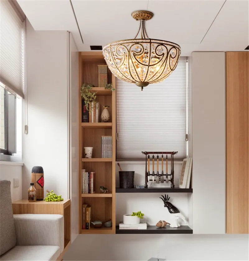 Plafonnier américain en fer forgé salon chambre lampe restaurant éclairage simple moderne lumière luxe cristal plafonnier - vue 3 sur 8