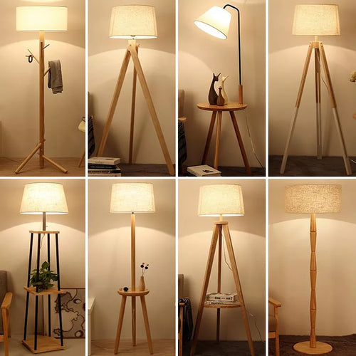 Lampadaire Nordique bois sur pied tissu interrupteur - vue 3 sur 17