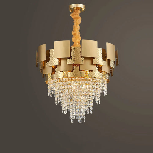 lustre en acier inoxydable à led avec cristal doré - vue 4 sur 16