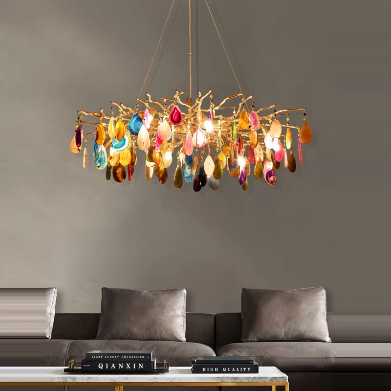 lustre design art déco en agate colorée pour intérieur élégant - vue 10 sur 17
