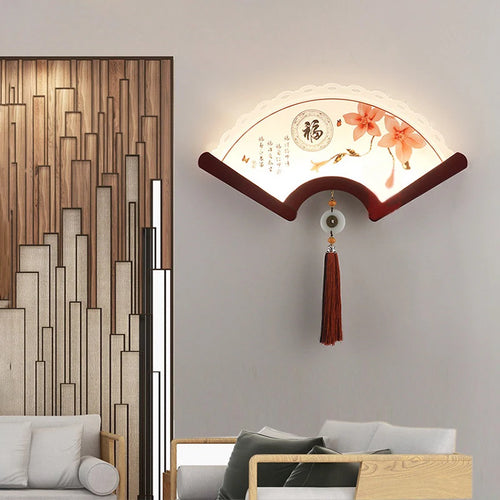 applique murale en bois éventail à led design rétro asiatique décoratif - vue 4 sur 18