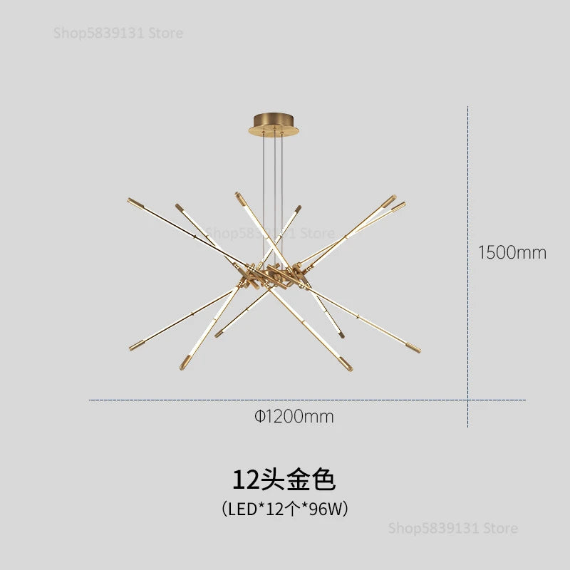 lustre moderne simple en cuivre de luxe suspendu - vue 11 sur 12