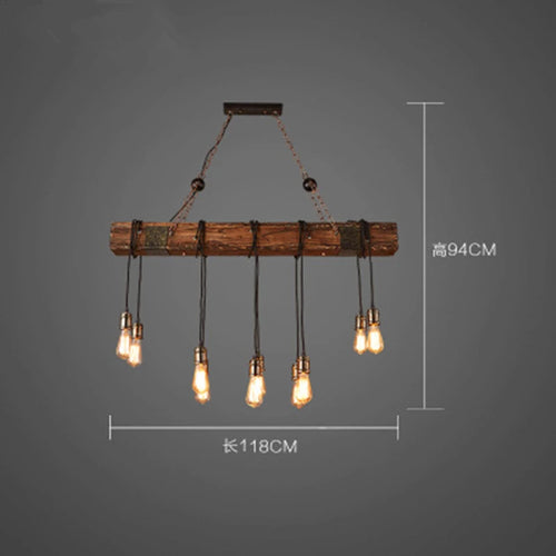lustre vintage loft en bois avec suspension LED - vue 27 sur 28