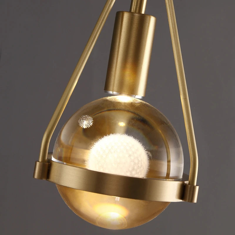 suspension luminaire loft led en cuivre cristal nordique - vue 5 sur 12