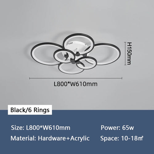 lustre moderne à anneaux circulaires avec éclairage led - vue 15 sur 14