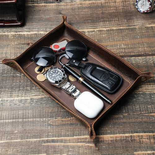 plateaux de rangement pliables en cuir véritable pour bureau et clés - vue 2 sur 8