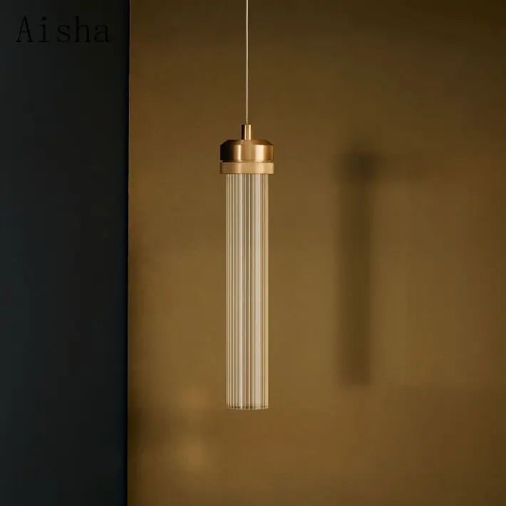 suspension en verre rayé design nordique créatif pour éclairage moderne - vue 4 sur 9
