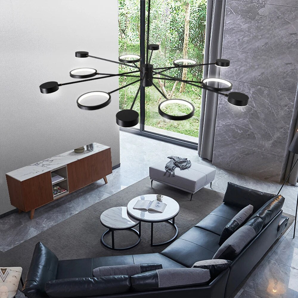 Plafonnier LED multi-têtes en fer noir - vue 5 sur 10