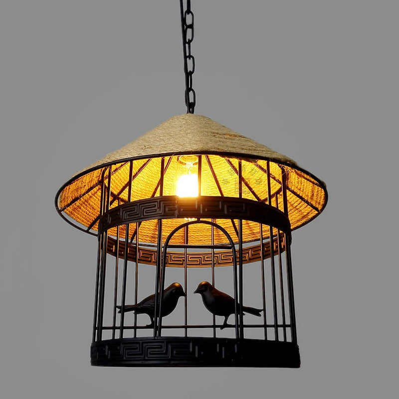 lustre suspension cage à oiseaux style industriel loft - vue 3 sur 7