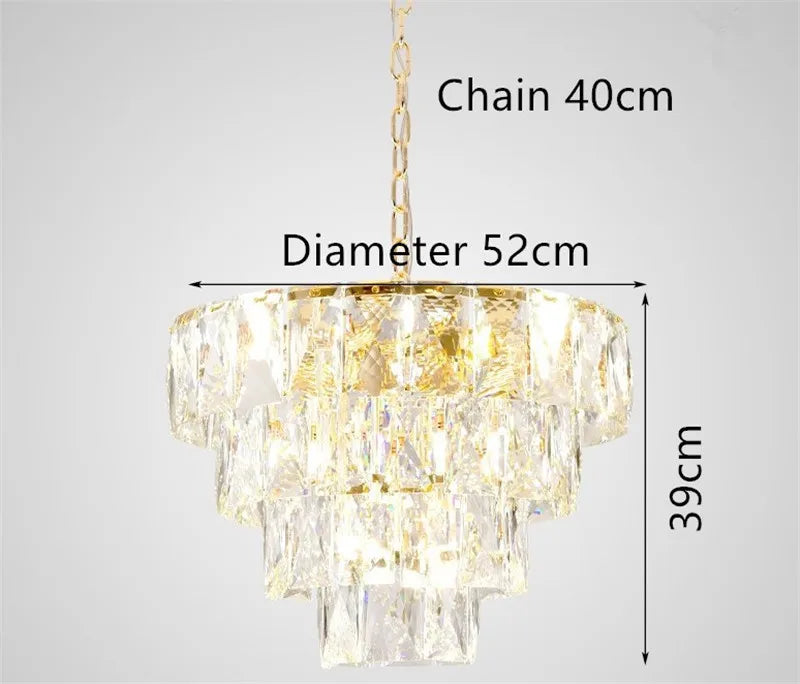 lustre rond en acier doré avec cristal et éclairage led intérieur - vue 8 sur 9