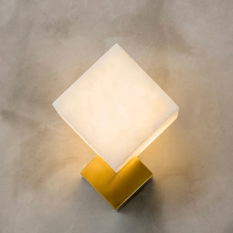 Applique murale de luxe en jade Luminaires LED modernes décoration de la maison étude salon chambre chevet carré en marbre Luminaires - vue 4 sur 7