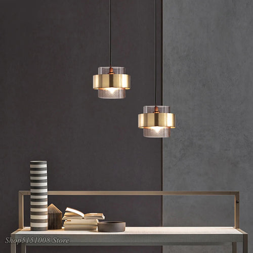 lustre led moderne en verre cylindrique style nordique - vue 2 sur 8