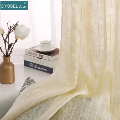 Rideau tulle carreaux style europeen pour salon chambre - vue 6 sur 7