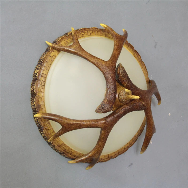 plafonnier rétro en bois et résine style pays américain antique - vue 6 sur 7
