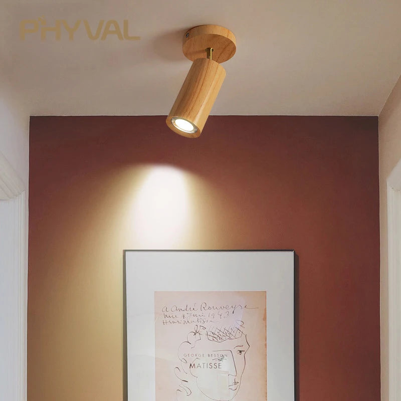 Plafonnier projecteurs spots sur rail LED nordique salon mur allée barre éclairage magasin de vêtements en bois - vue 4 sur 10