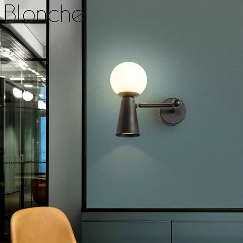 applique murale en fer forgé tête de verre rotative lampes LED décoratives - vue 3 sur 12
