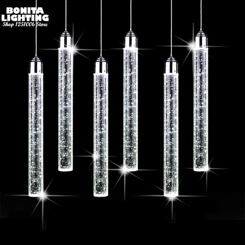 Suspension led moderne minimaliste bulle K9 lampes suspendues en cristal salle à manger cylindre long tube lampes suspendues haut plafond - vue 2 sur 8