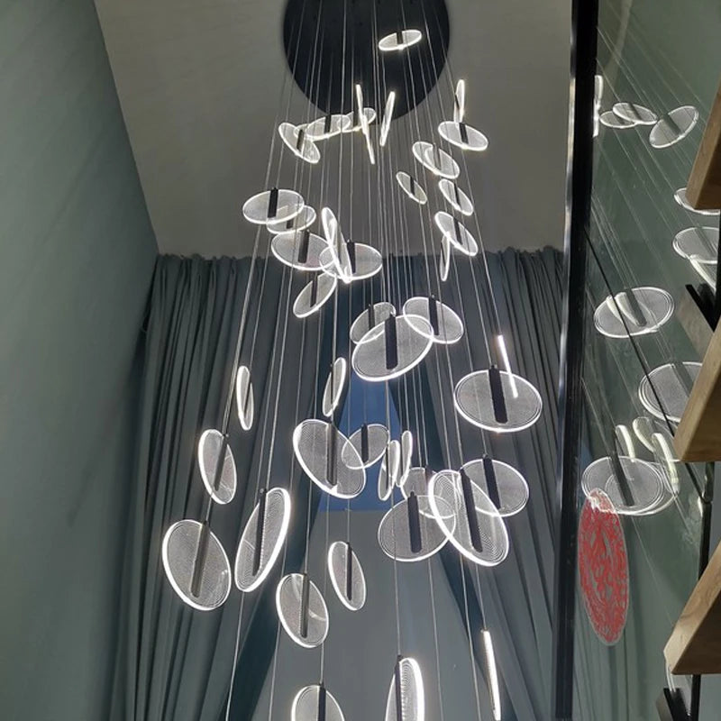 lustre à led moderne pour escalier en colimaçon haut plafond - vue 4 sur 14