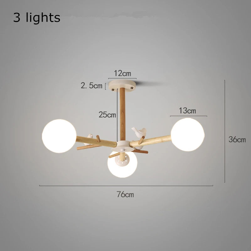 lustre nordique moderne en verre avec éclairage led décor oiseau - vue 9 sur 9