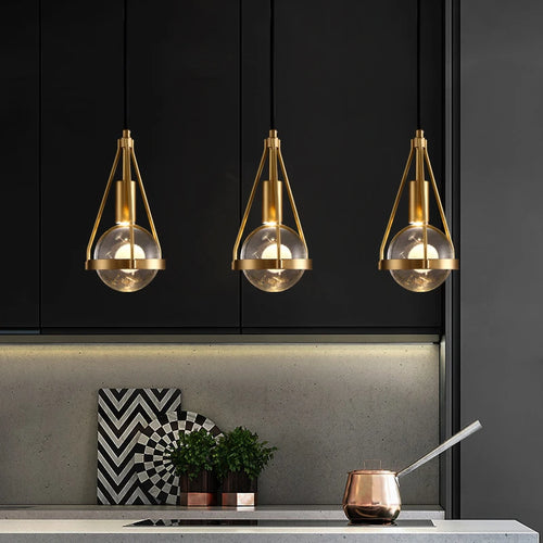 suspension luminaire loft led en cuivre cristal nordique - vue 2 sur 12