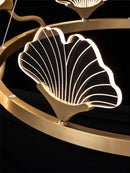 lustre en cuivre simple avec feuilles led style chinois