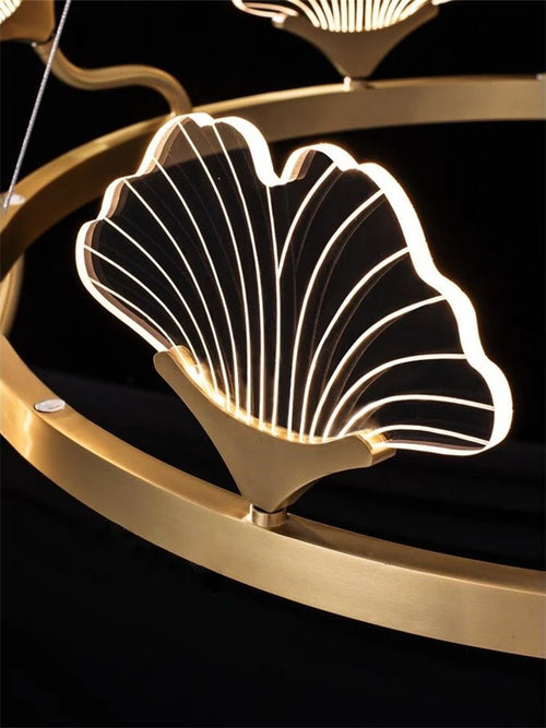 lustre en cuivre simple avec feuilles led style chinois - vue 6 sur 9