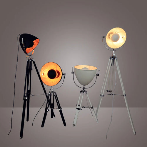 lampe de sol vintage à trépied style industriel avec ampoules edison - vue 3 sur 6
