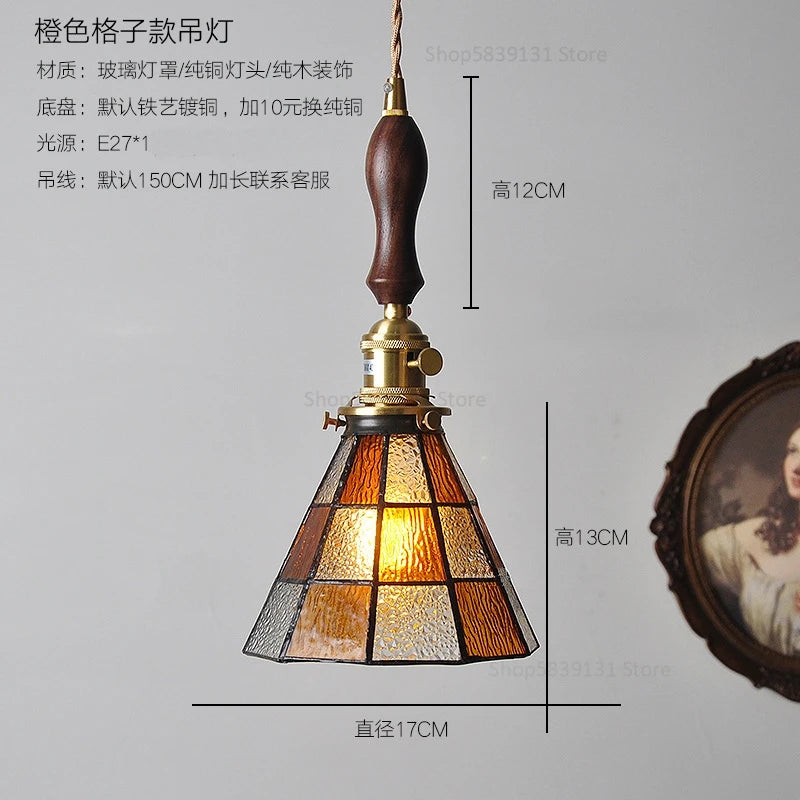 petit lustre nordique en cuivre avec verre coloré - vue 12 sur 14
