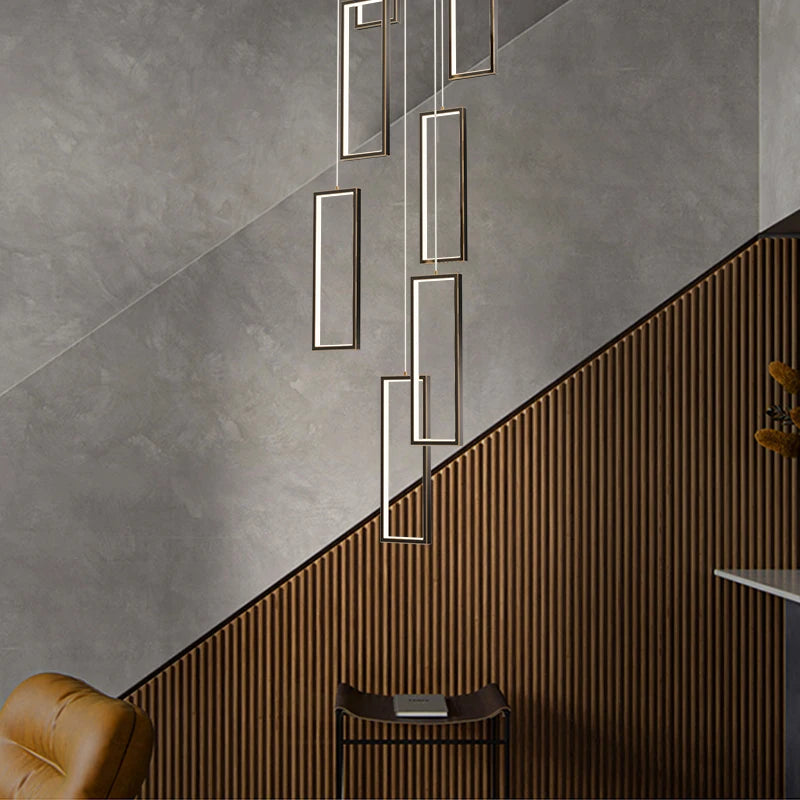 lustre led rectangulaire moderne en cuivre pour escaliers et loft - vue 3 sur 15
