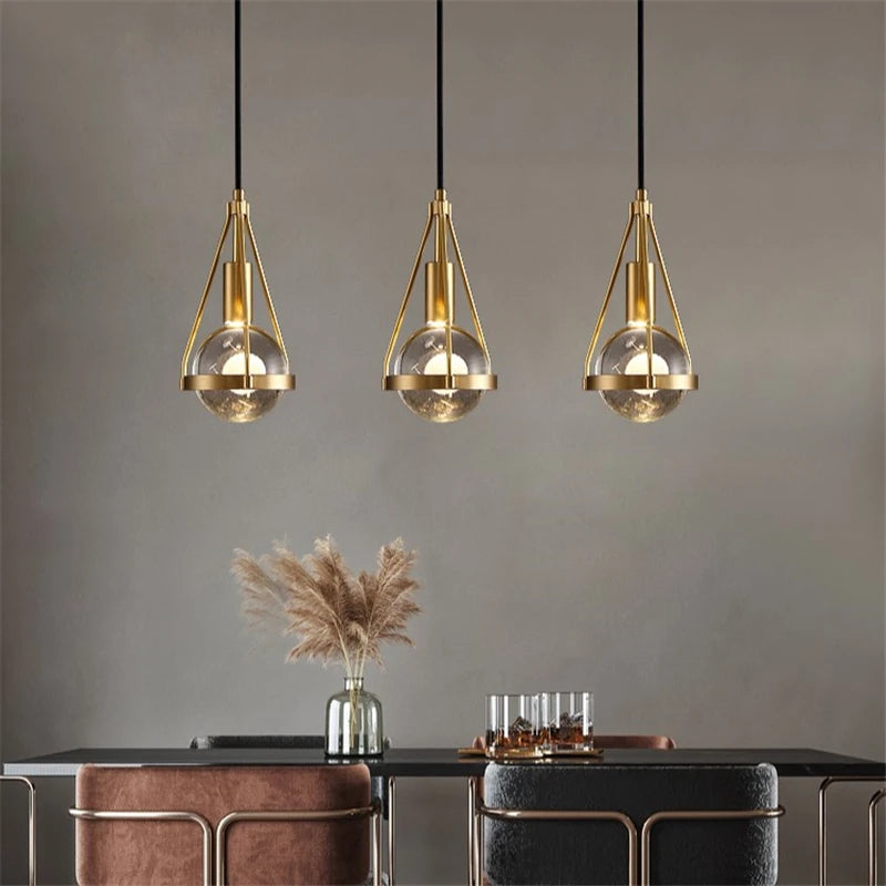 lampe suspendue moderne en cristal de cuivre idéale pour restaurant ou bar - vue 3 sur 7