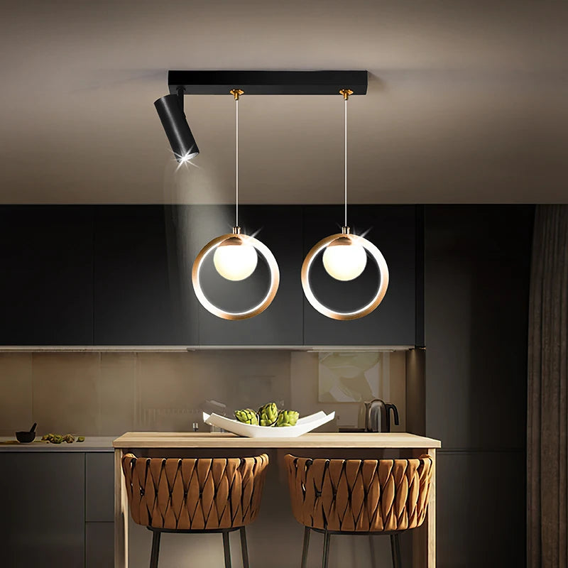 lustre led moderne nordique petit cercle avec spots - vue 5 sur 10
